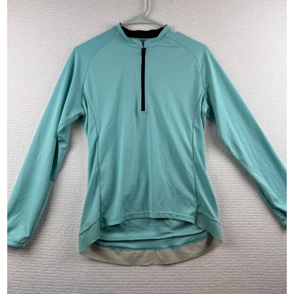 Beroy Cycling Jersey Womens L Aqua Blue Long Sleeve Half Zip Bike Shirt Flaw
